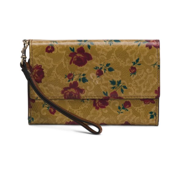 PATRICIA NASH Leather Marsiliana Mirror Wristlet Wallet Western Lace Print Tan
